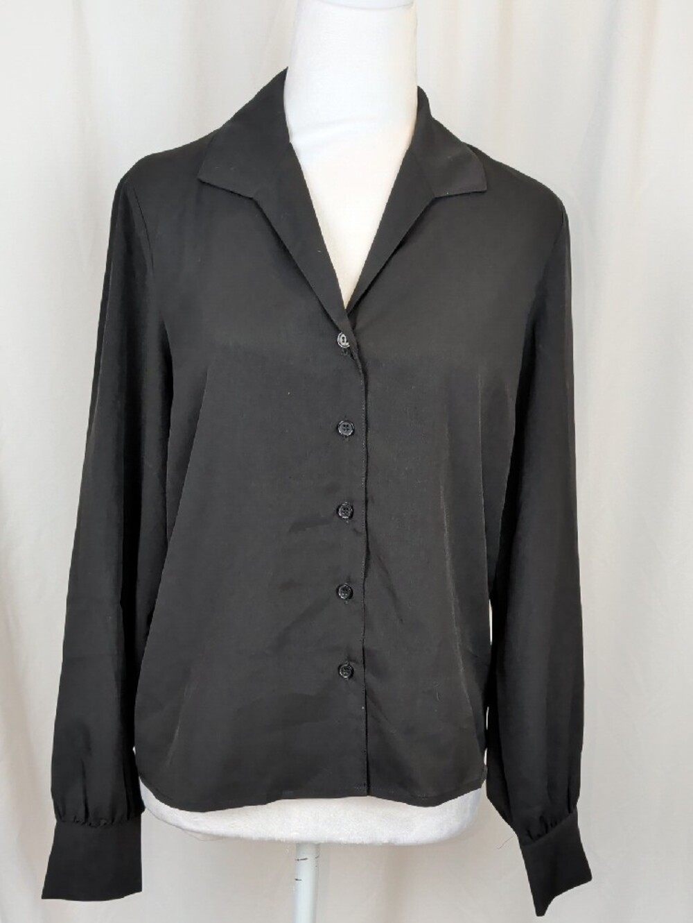 NWT Frank And Oak Black Camp Collar Puff Sleeve Blouse Size S Small